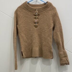 Max Studio Tan Knit Pullover with Short Placket